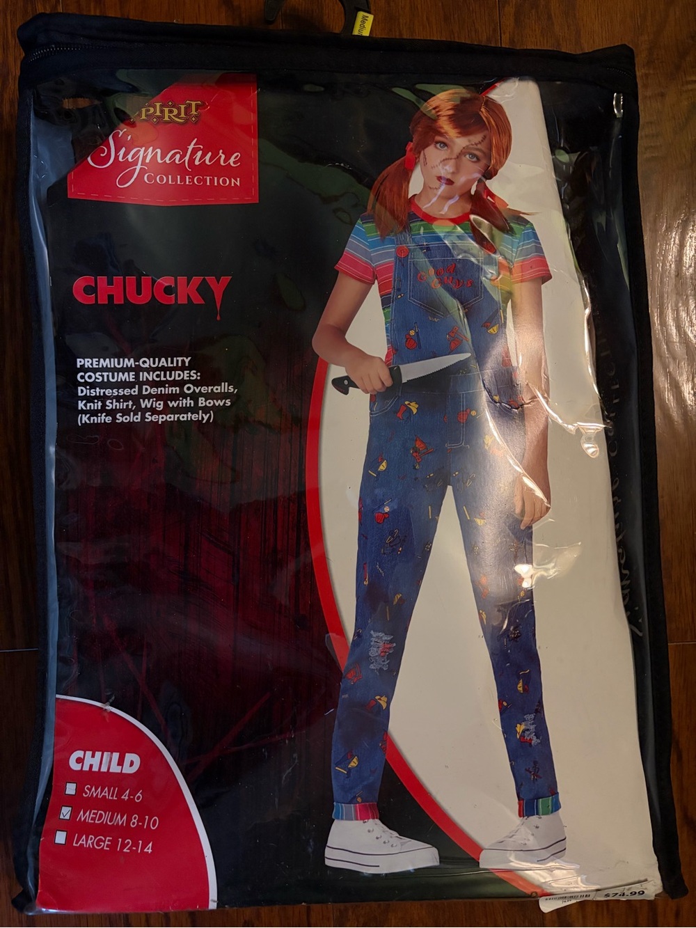 Kids' Chucky Costume - Blue Denim Overalls- Child Medium 10/12